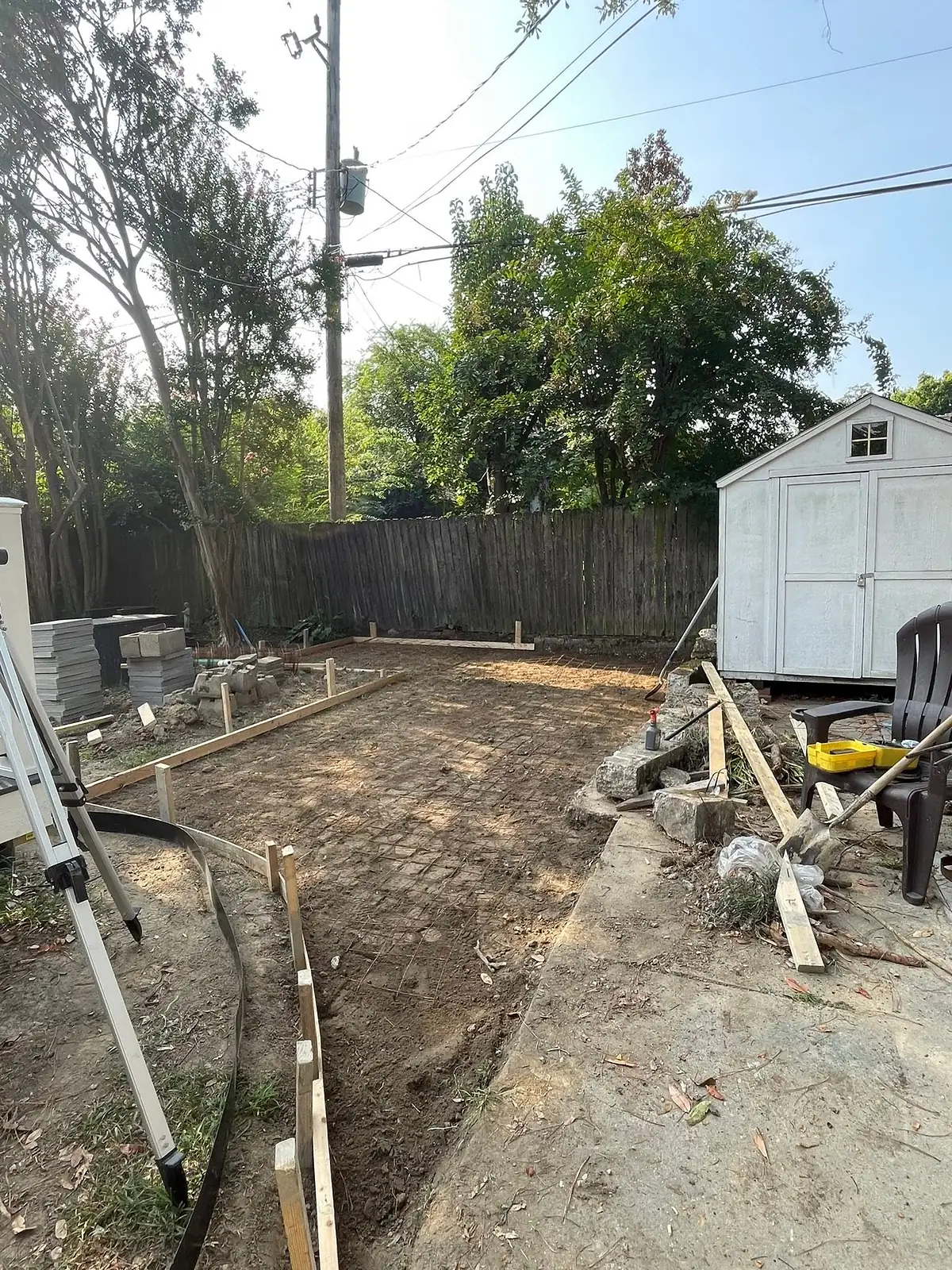 Backyard graded and formed ready for a new concrete patio