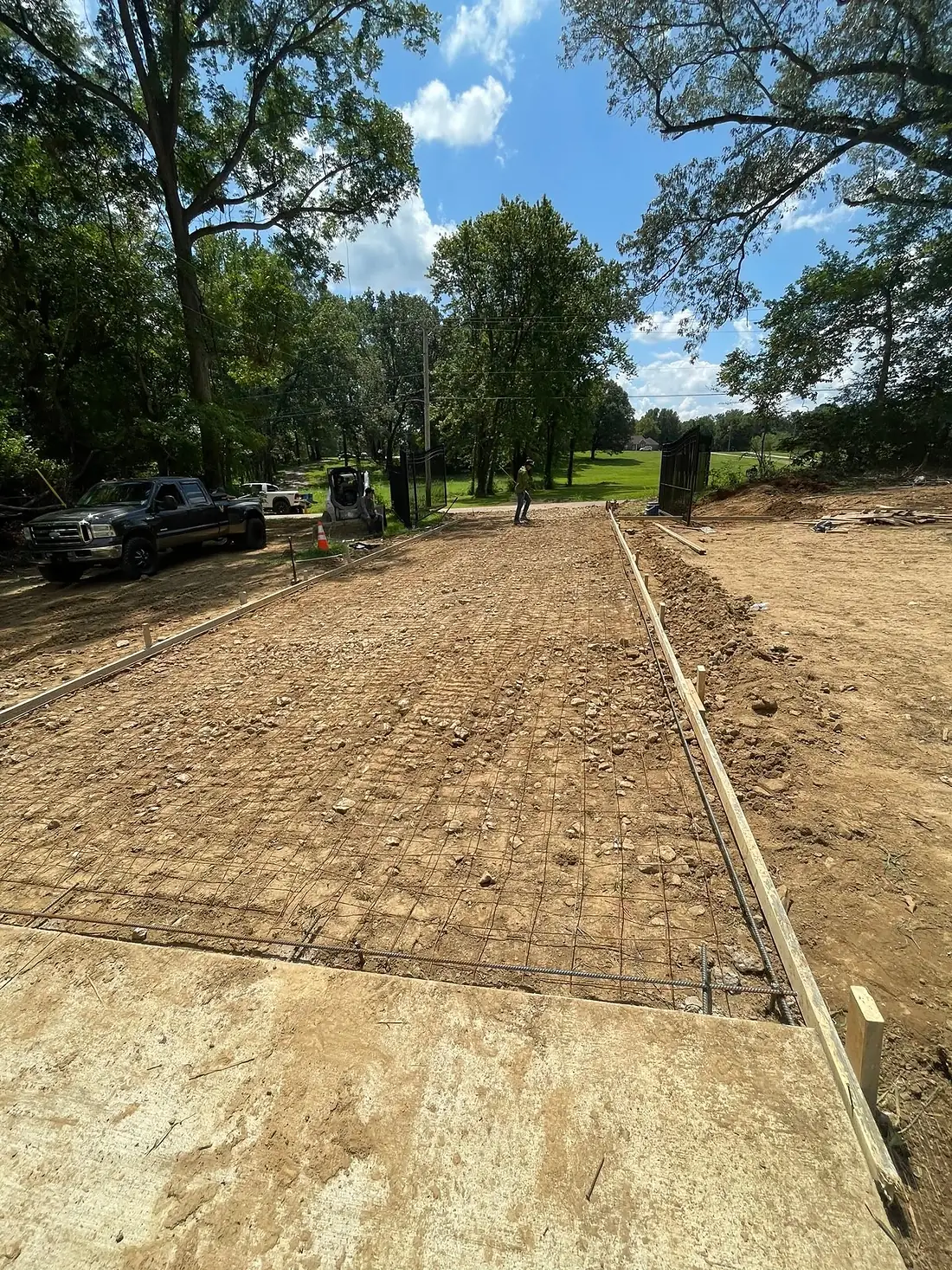 Wide view of a reinforced slab base ready for the concrete pour